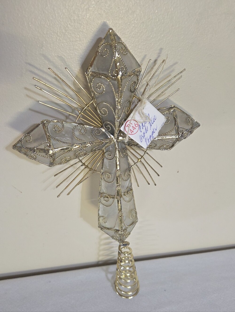 Capiz Shell Gold and White Decorative Wall Cross with Radiant Halo